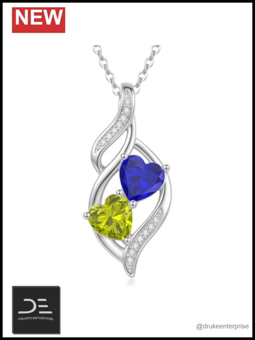 White Gold Plated Double Heart Birthstone Infinity Pendant Necklace